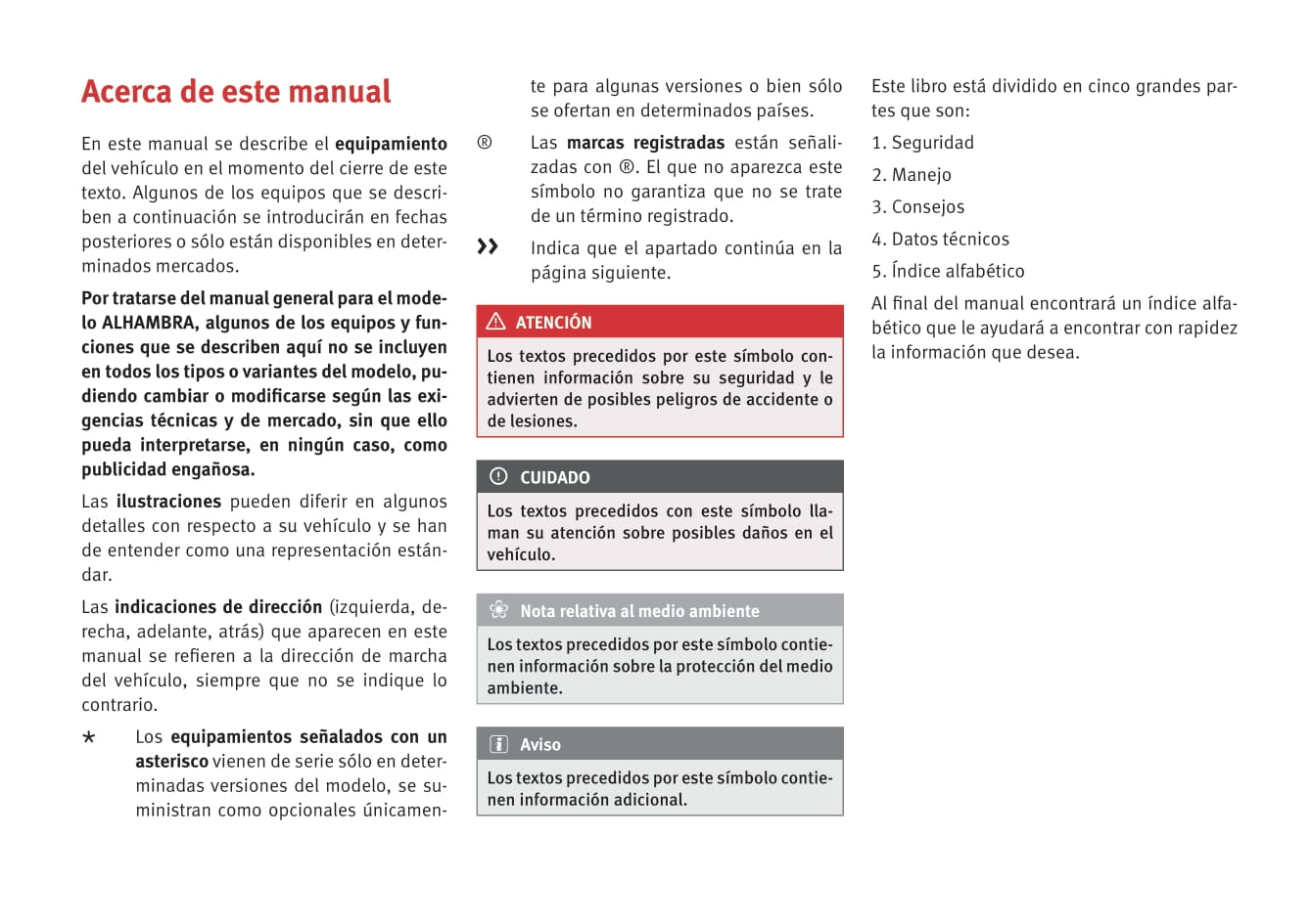 2014-2015 Seat Alhambra Owner's Manual | Spanish