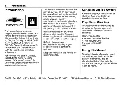 2019 Chevrolet Colorado Owner's Manual | English