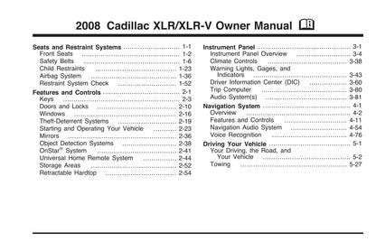 2008 Cadillac XLR/XLR-V Owner's Manual | English