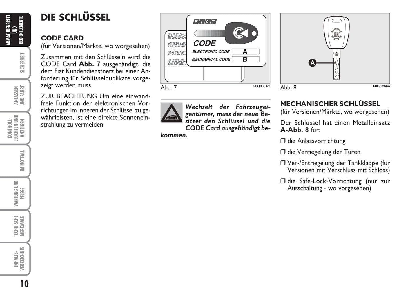 2009-2010 Fiat Bravo Owner's Manual | German