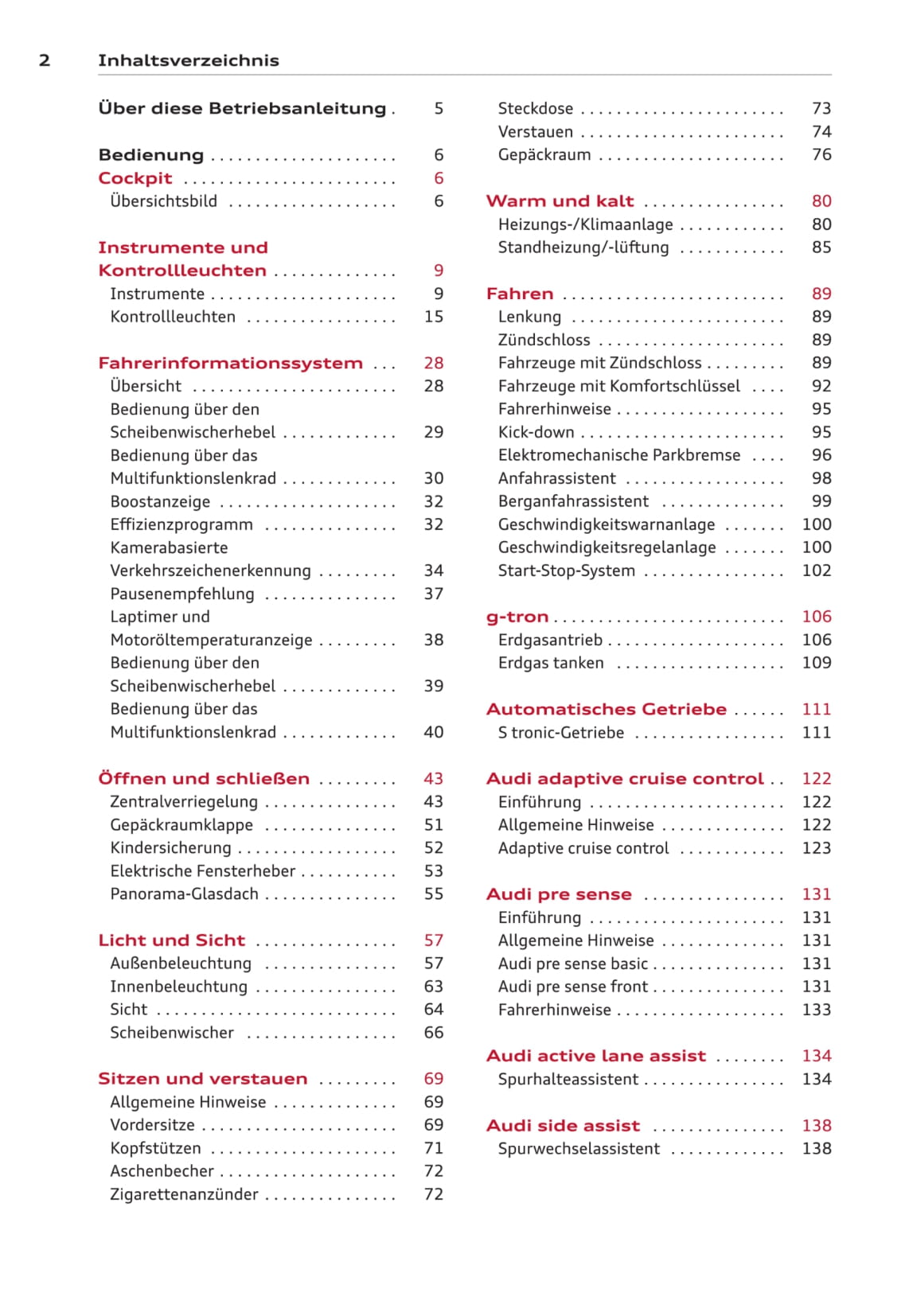 2013-2016 Audi A3/S3/A3 Sportback/A3 Sportback g-tron/S3 Sportback/A3 Limousine/S3 Limousine Owner's Manual | German