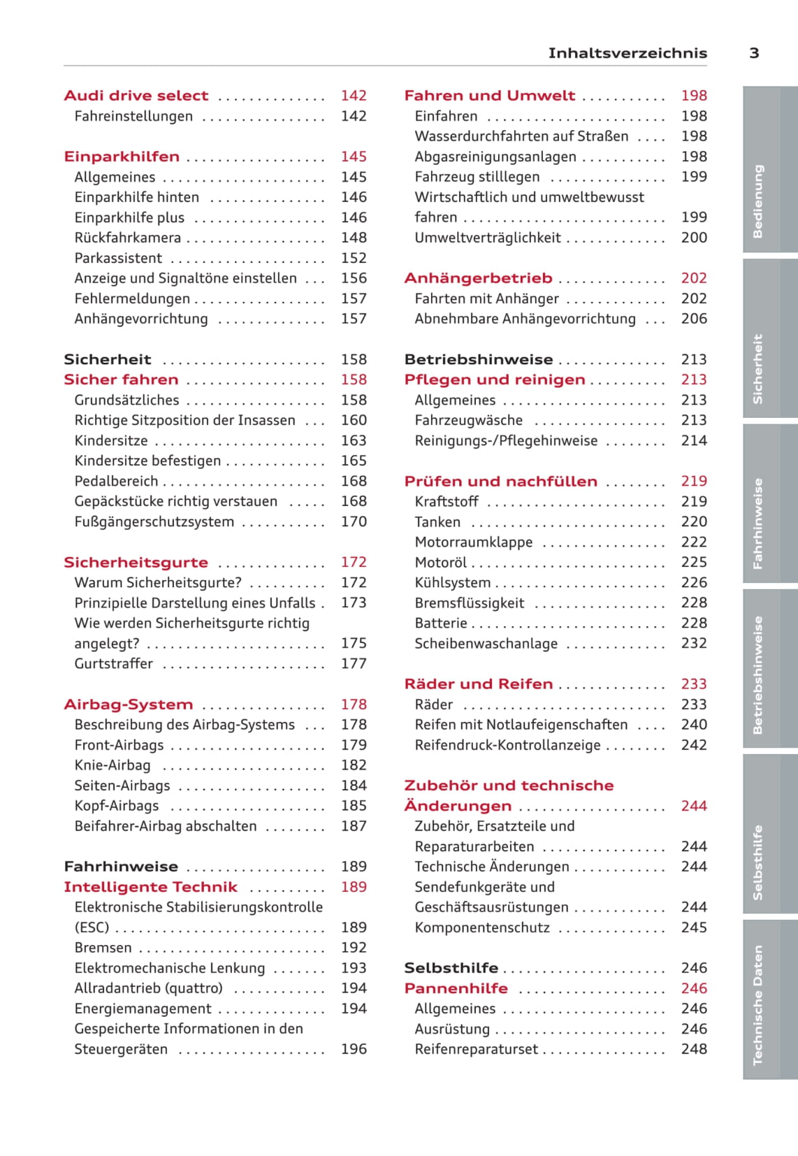 2013-2016 Audi A3/S3/A3 Sportback/A3 Sportback g-tron/S3 Sportback/A3 Limousine/S3 Limousine Owner's Manual | German