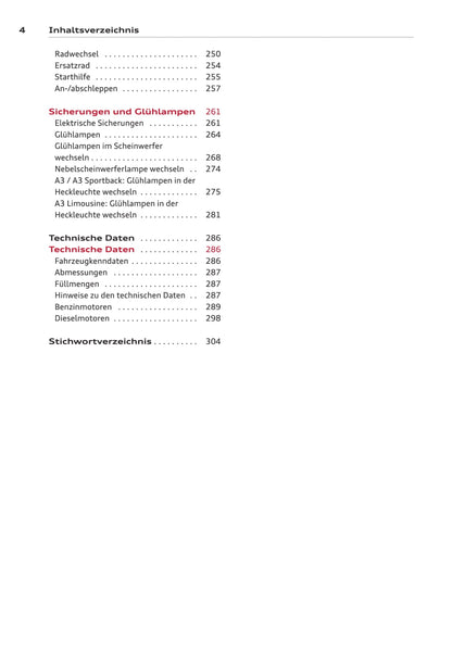 2013-2016 Audi A3/S3/A3 Sportback/A3 Sportback g-tron/S3 Sportback/A3 Limousine/S3 Limousine Owner's Manual | German