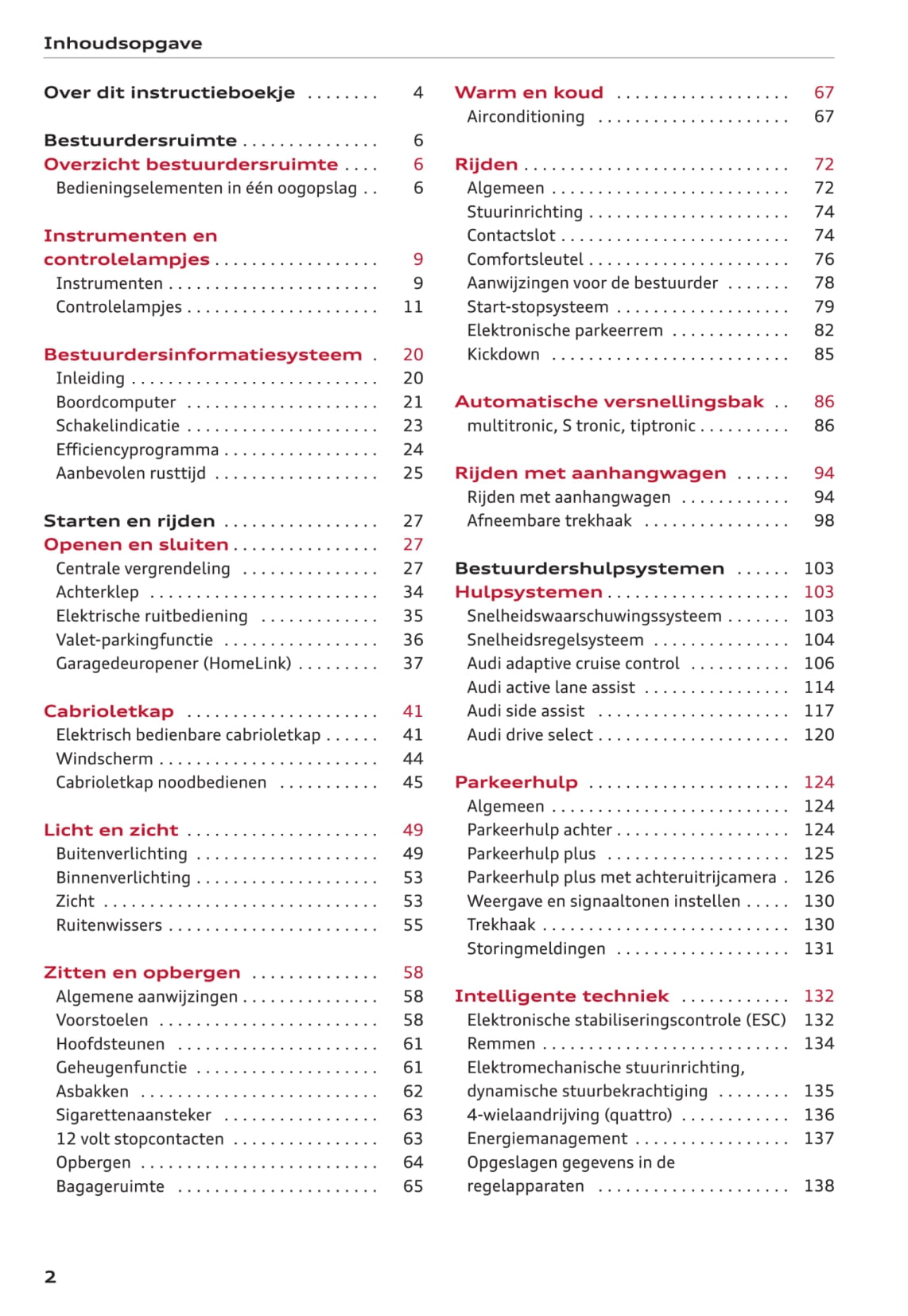 2011-2017 Audi A5 Cabriolet/S5 Cabriolet Owner's Manual | Dutch