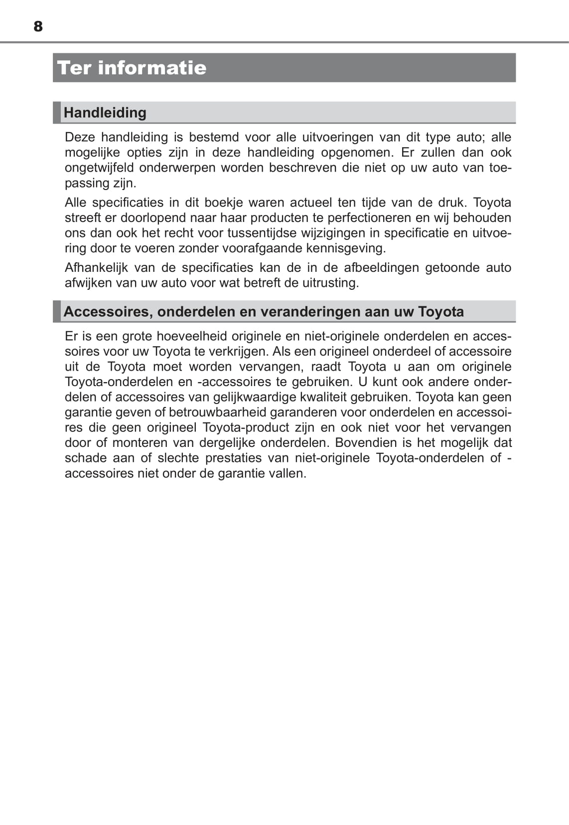 2018-2019 Toyota Auris Hybrid Owner's Manual | Dutch