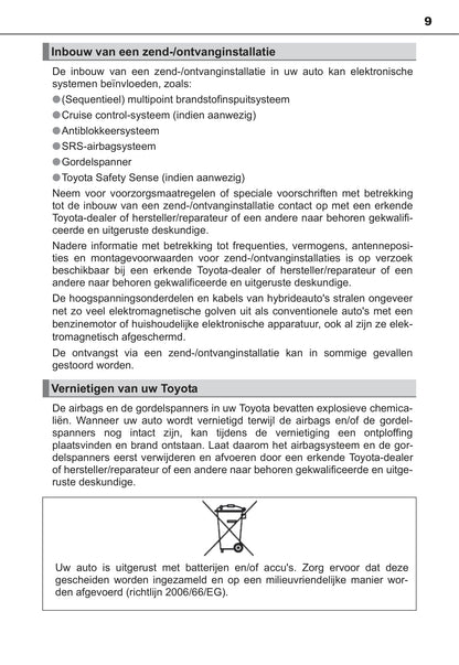 2018-2019 Toyota Auris Hybrid Owner's Manual | Dutch