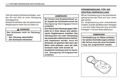 1998-2005 SsangYong Musso Bedienungsanleitung | Deutsch