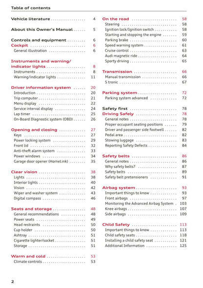 2012-2015 Audi R8 Manuel du propriétaire | Anglais