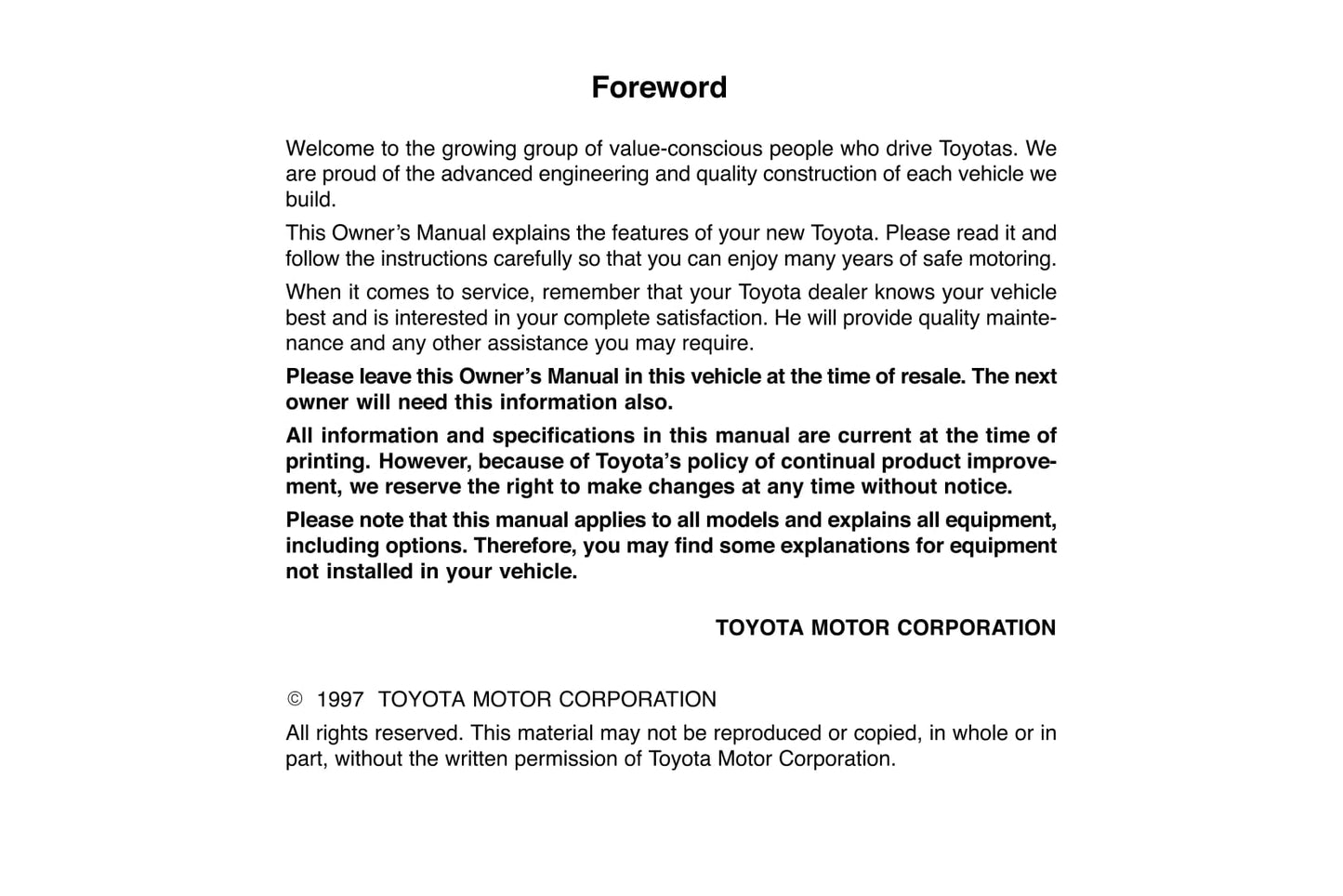 1997 Toyota Tacoma Owner's Manual | English