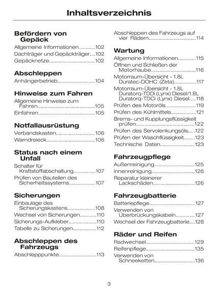 2002-2007 Ford Tourneo Connect / Transit Connect Bedienungsanleitung | Deutsch