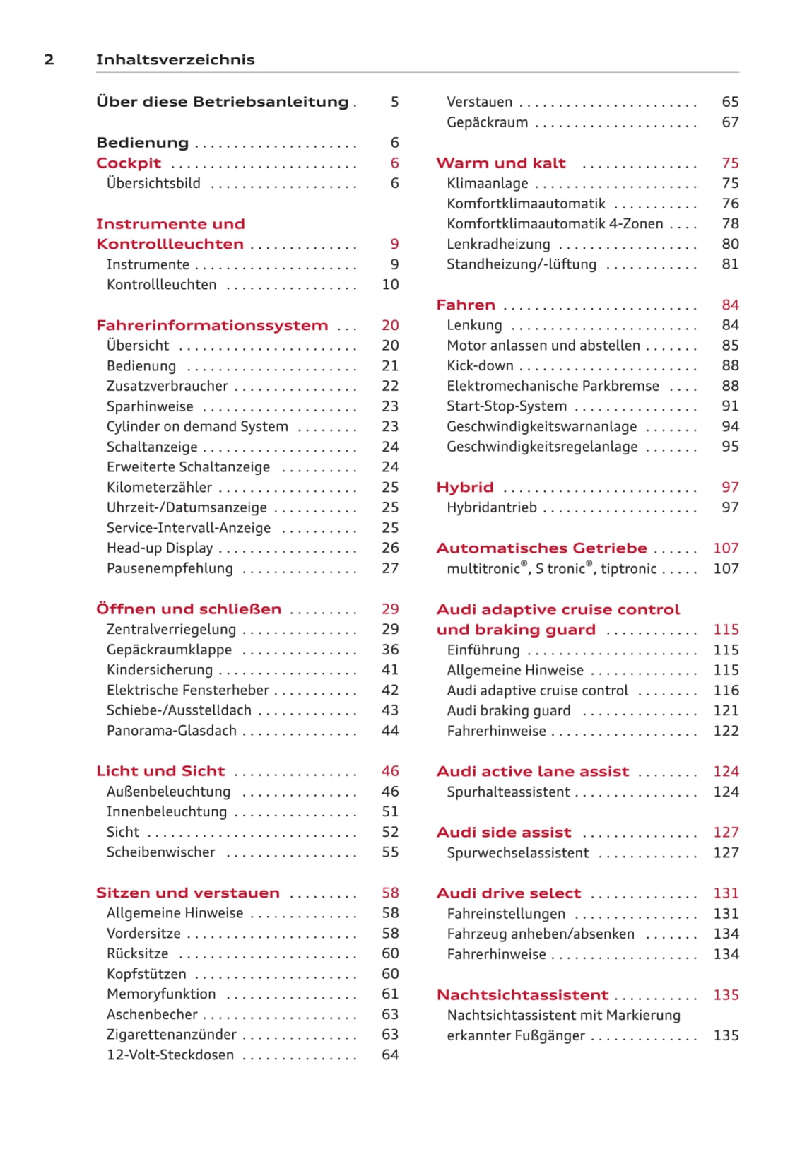 2012-2014 Audi A6 Limousine/A6 Avant/A6 allroad quattro/A6 hybrid/S6 Limousine/S6 Avant Owner's Manual | German