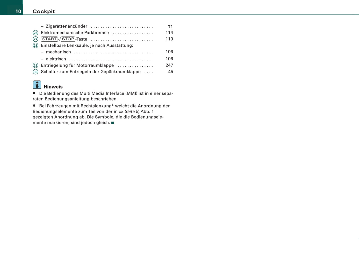 2008-2011 Audi A6 Owner's Manual | German