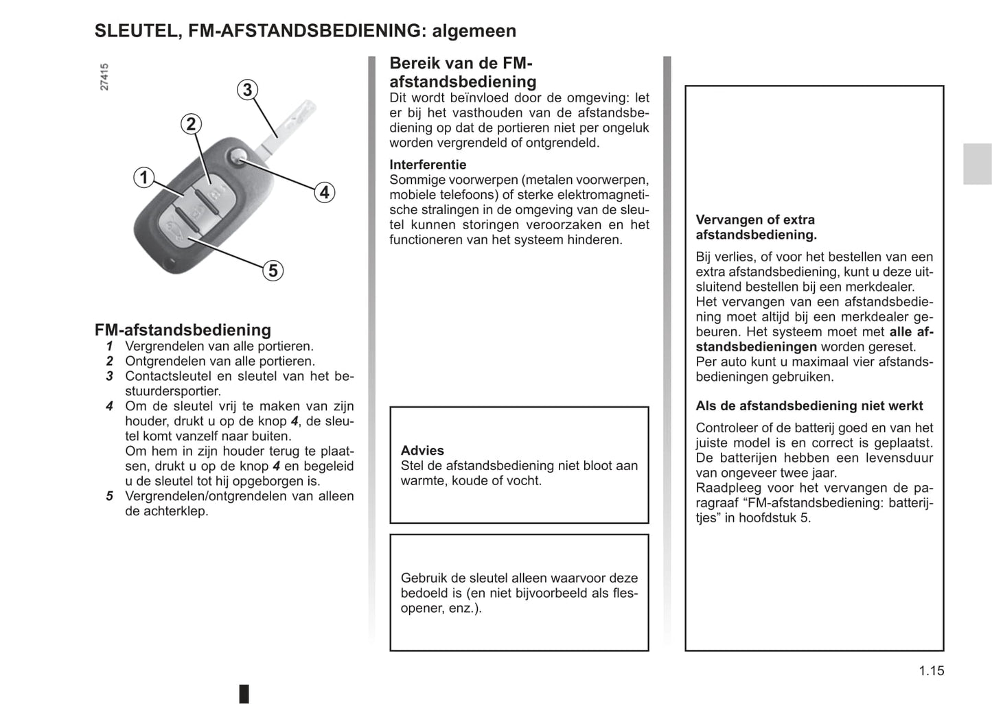 2012-2013 Renault Fluence Z.E. Owner's Manual | Dutch