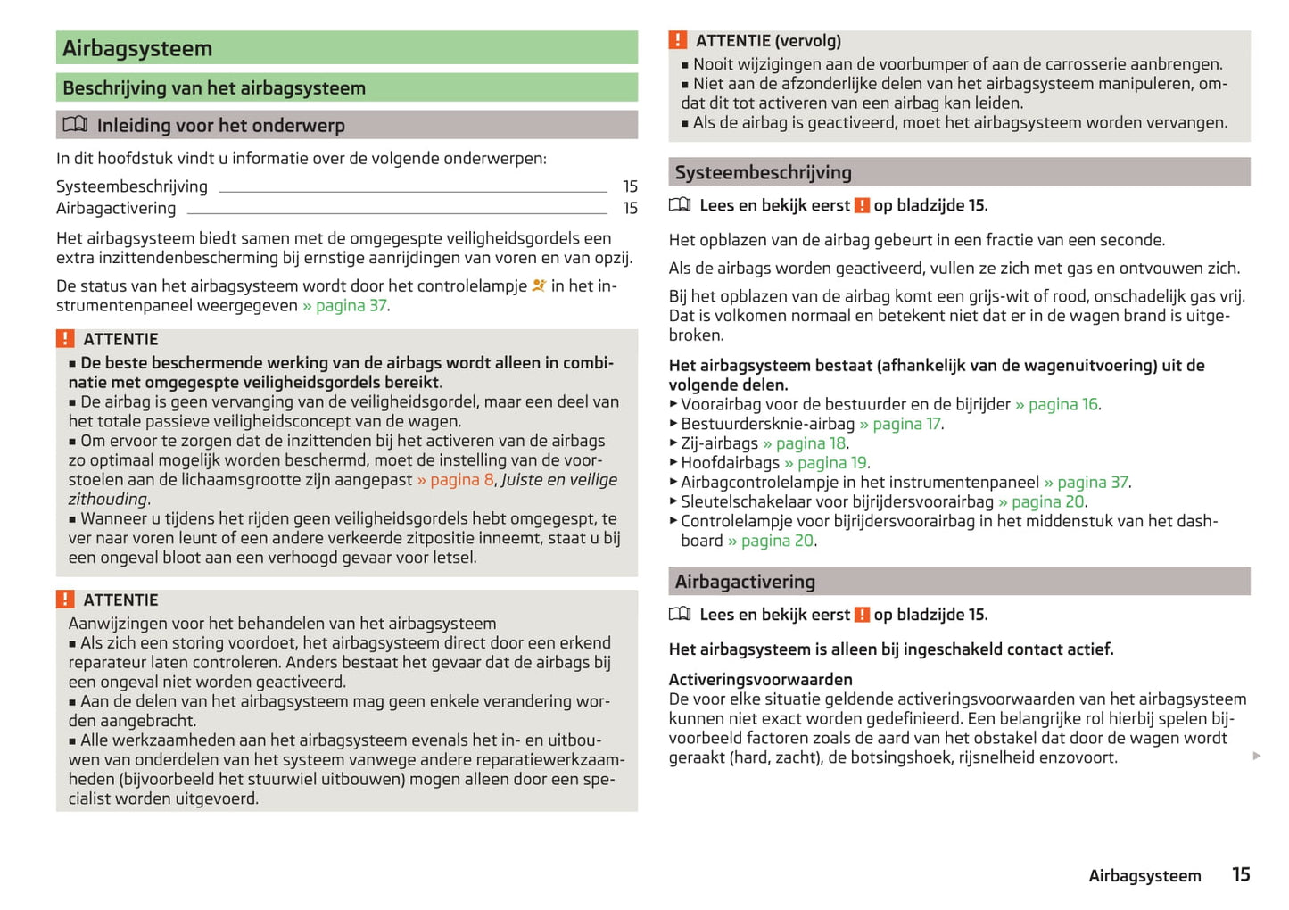 2015-2016 Skoda Superb Owner's Manual | Dutch