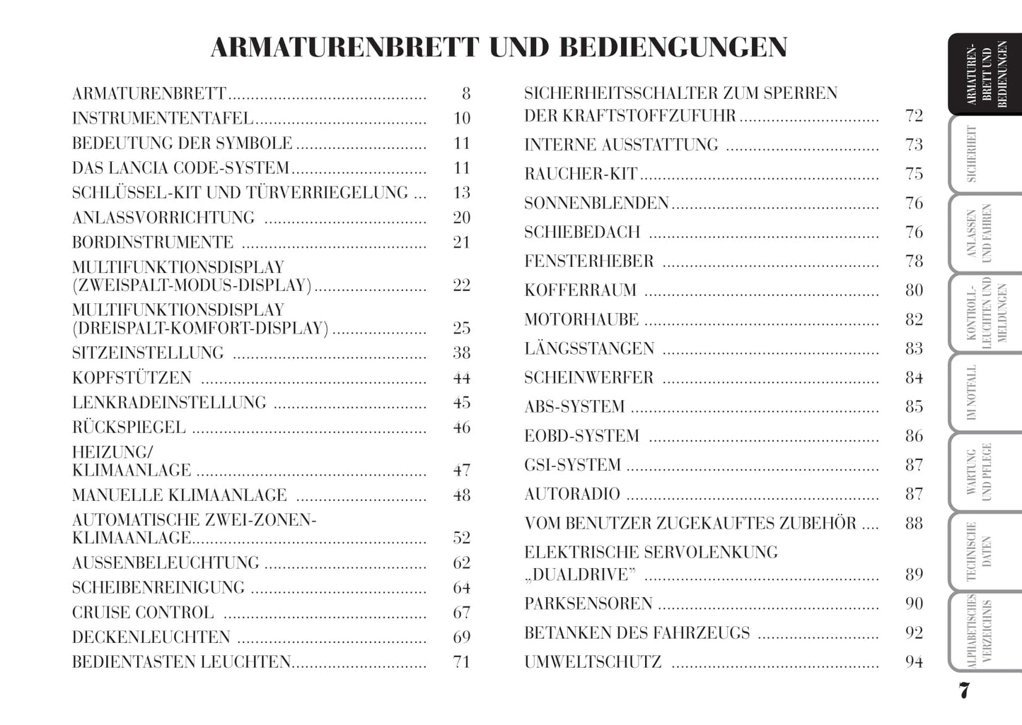 2008-2012 Lancia Musa Bedienungsanleitung | Deutsch