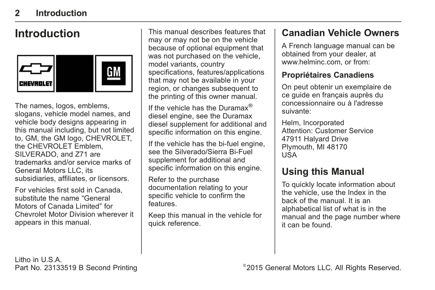 2016 Chevrolet Silverado Manuel du propriétaire | Anglais