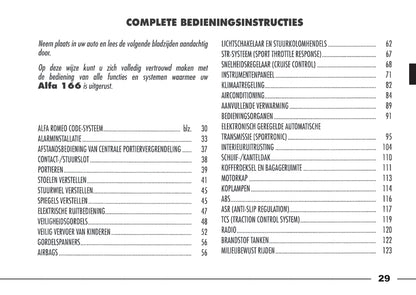 1998-2003 Alfa Romeo 166 Gebruikershandleiding | Nederlands