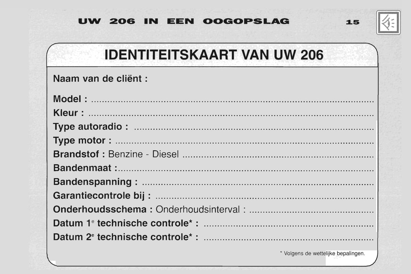 2001-2002 Peugeot 206 Bedienungsanleitung | Niederländisch