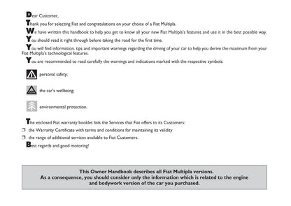 2007-2008 Fiat Multipla Gebruikershandleiding | Engels