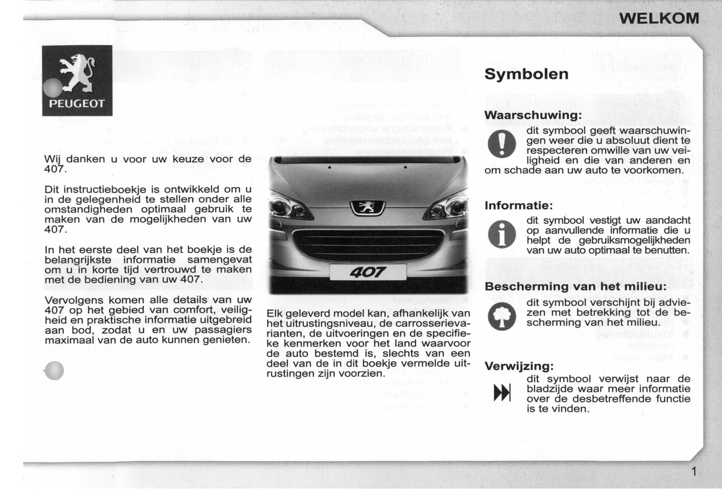 2008-2009 Peugeot 407/407 SW Owner's Manual | Dutch