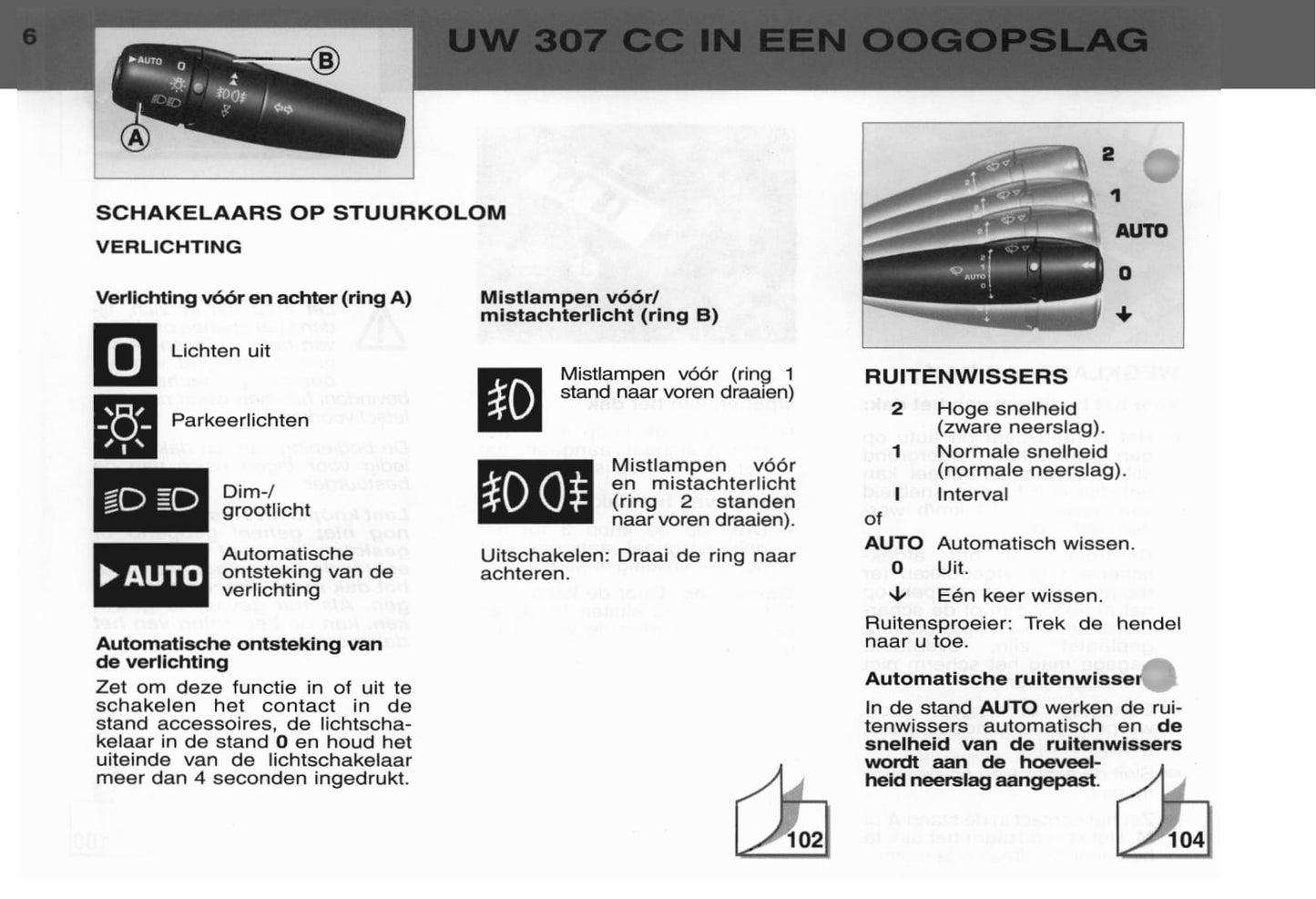 2003 Peugeot 307 CC Bedienungsanleitung | Niederländisch