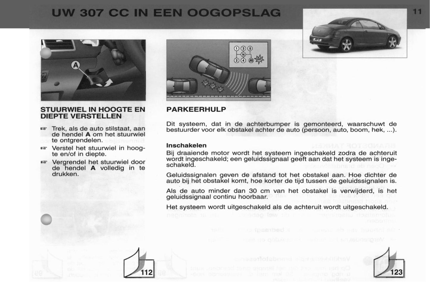 2003 Peugeot 307 CC Bedienungsanleitung | Niederländisch