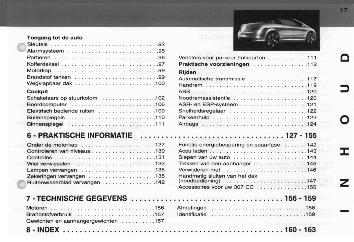 2003 Peugeot 307 CC Bedienungsanleitung | Niederländisch