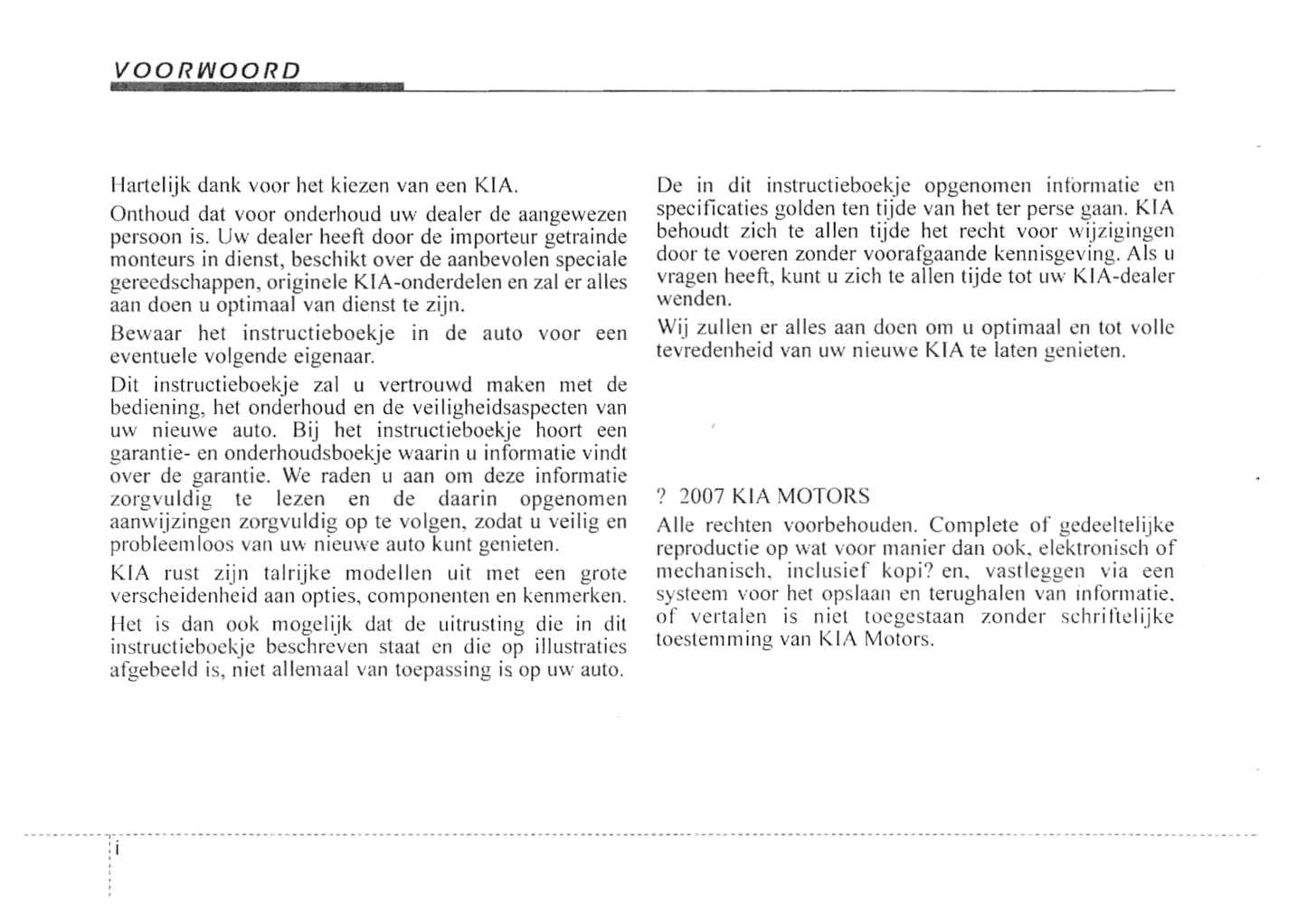 2007-2008 Kia Cee'd Owner's Manual | Dutch