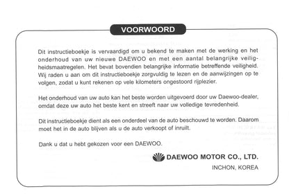 2000-2004 Daewoo Tacuma Bedienungsanleitung | Niederländisch