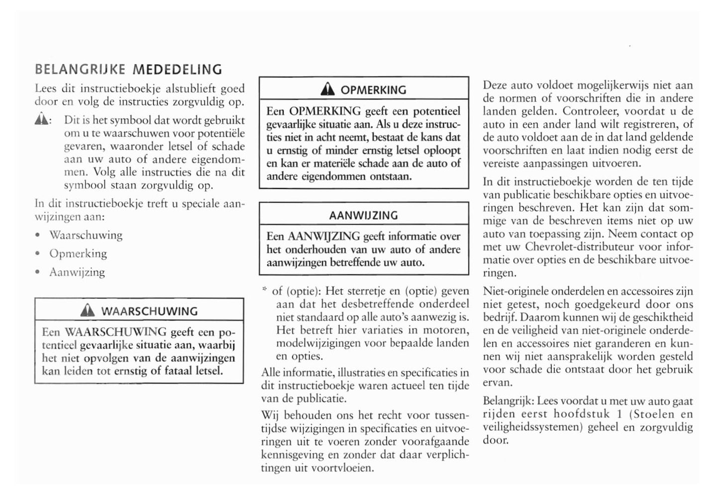 2006-2011 Chevrolet Captiva Owner's Manual | Dutch