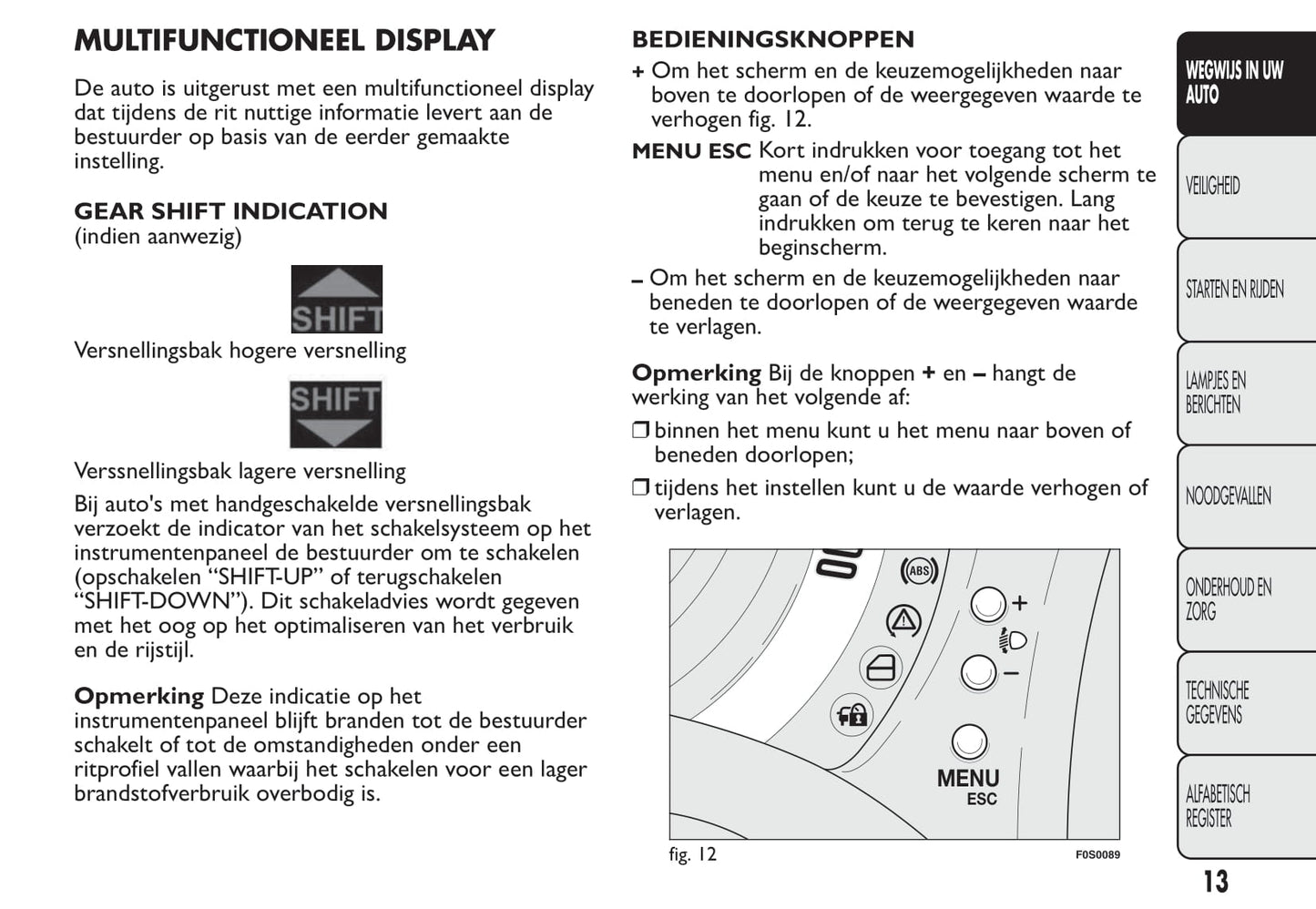 2013-2014 Fiat 500 Owner's Manual | Dutch