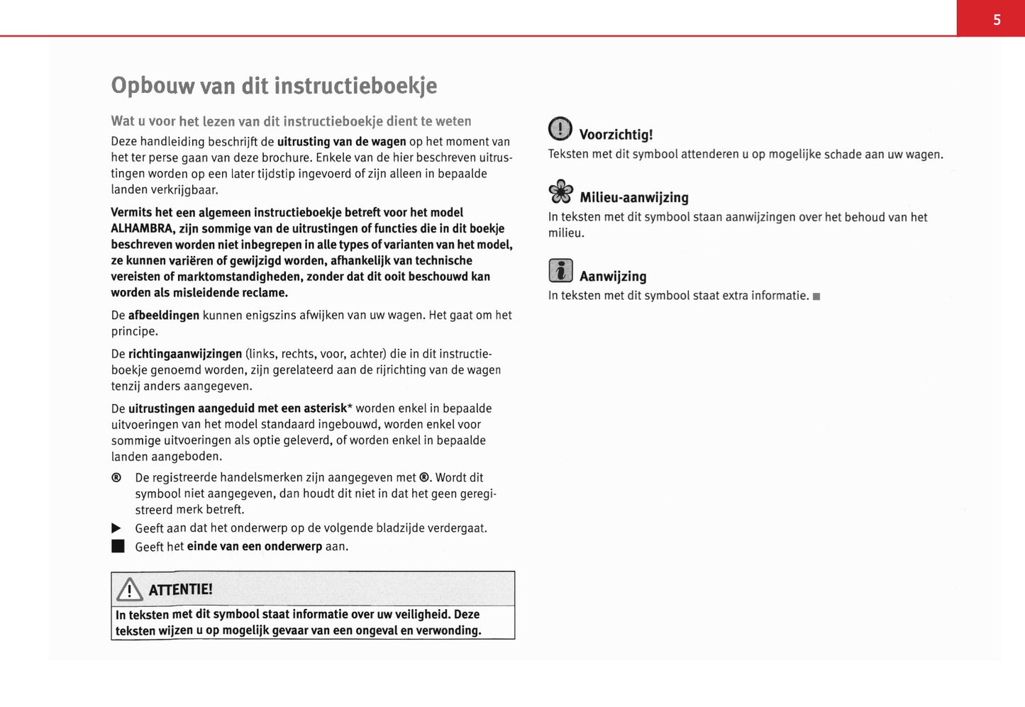 2005-2006 Seat Alhambra Owner's Manual | Dutch