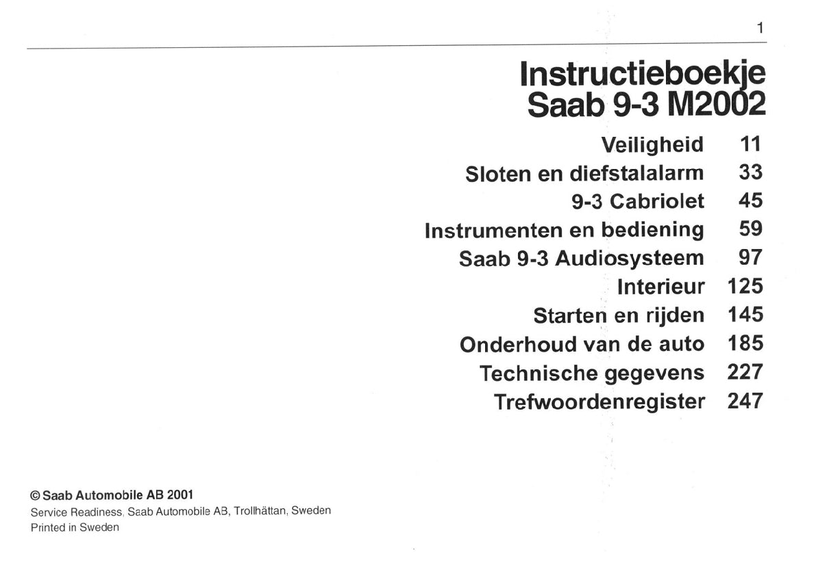 1998-2002 Saab 9-3 Owner's Manual | Dutch