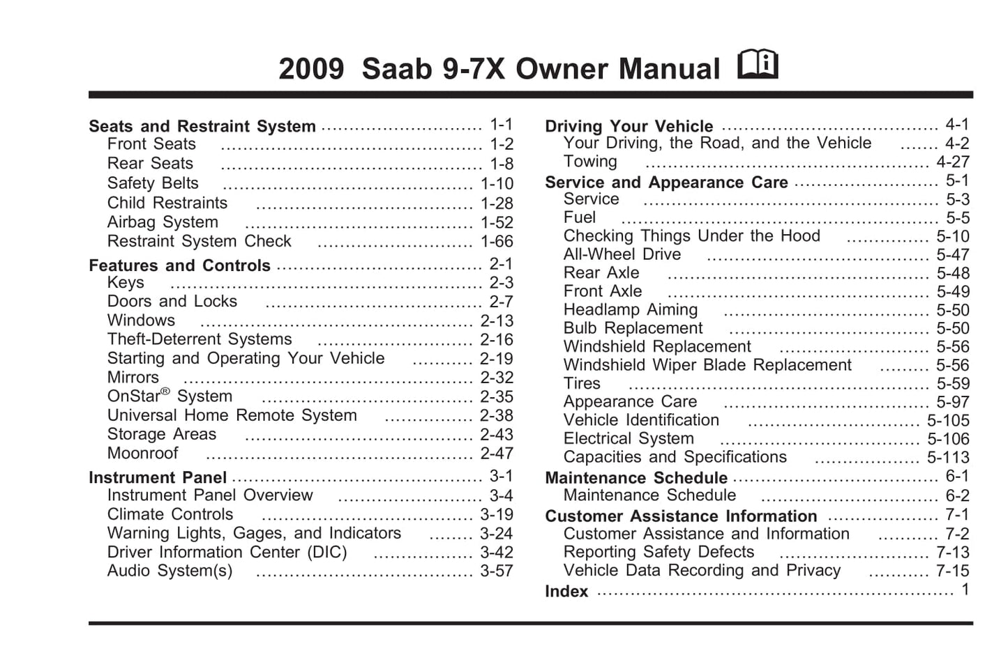 2005-2009 Saab 9-7X Owner's Manual | English