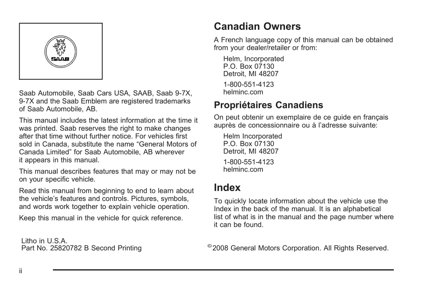 2005-2009 Saab 9-7X Owner's Manual | English