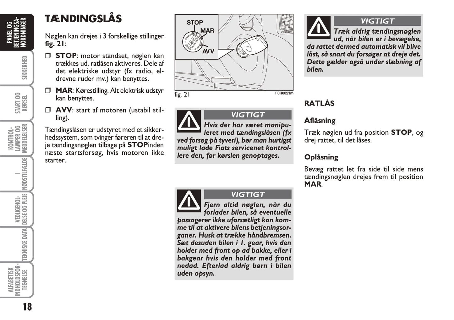 2010-2011 Fiat Idea Bedienungsanleitung | Dansk