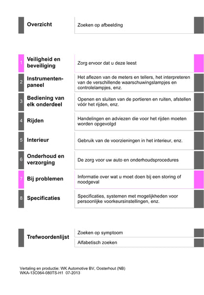 2013-2014 Toyota Auris Hybrid Touring Sports Owner's Manual | Dutch