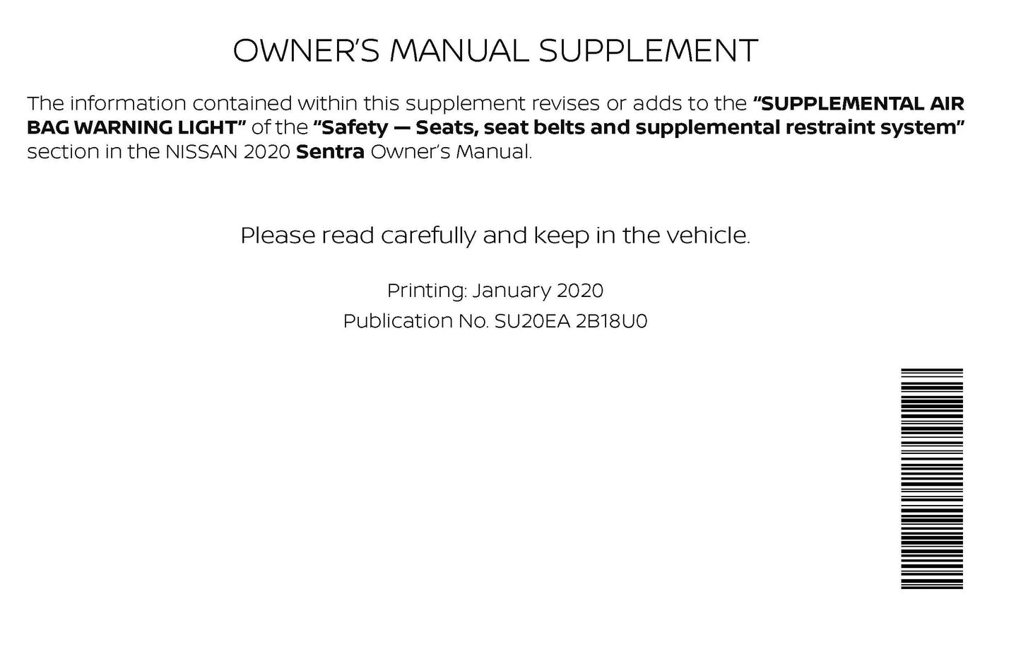2020 Nissan Sentra Gebruikershandleiding | Engels