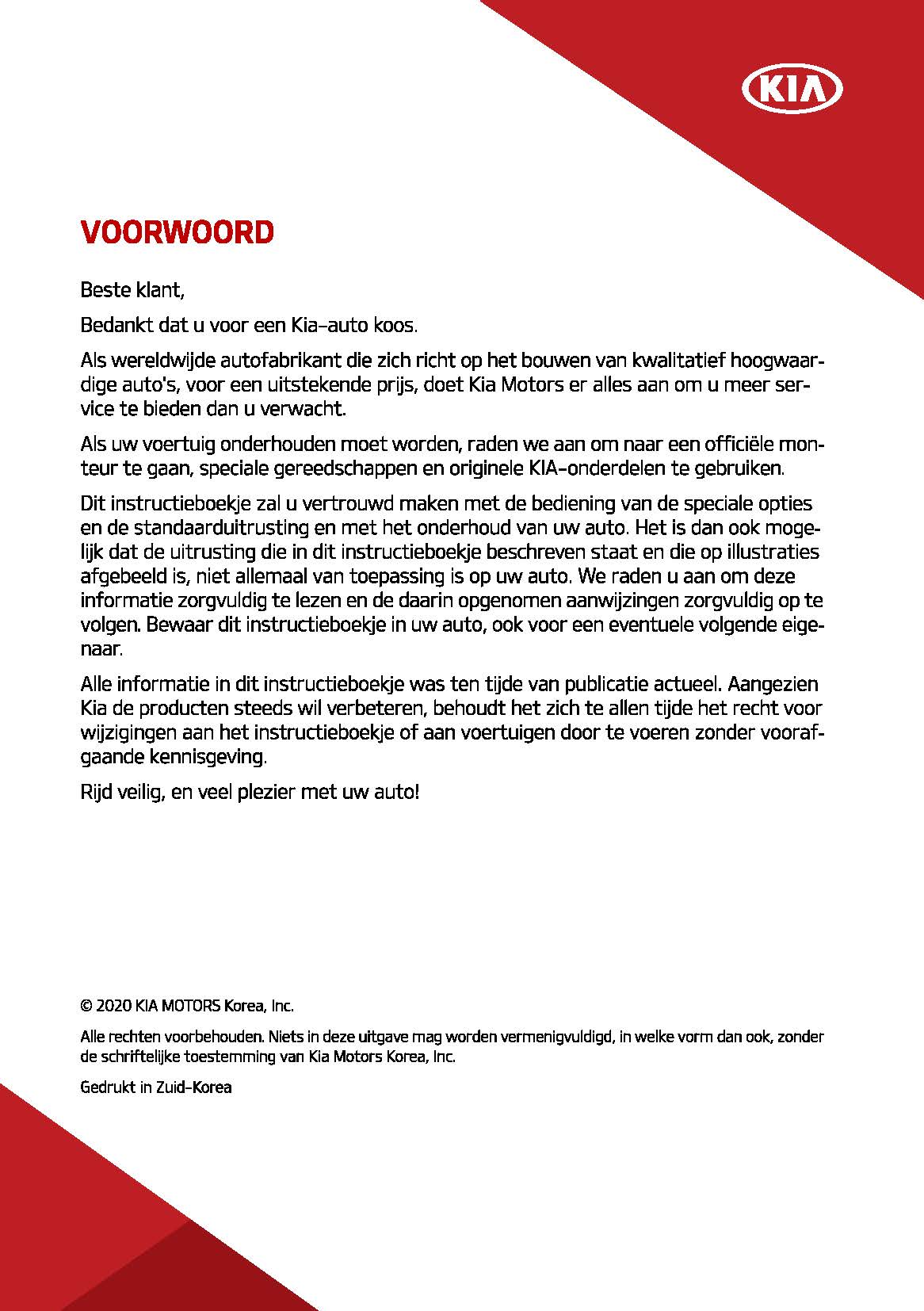 2020-2021 Kia Stinger Owner's Manual | Dutch