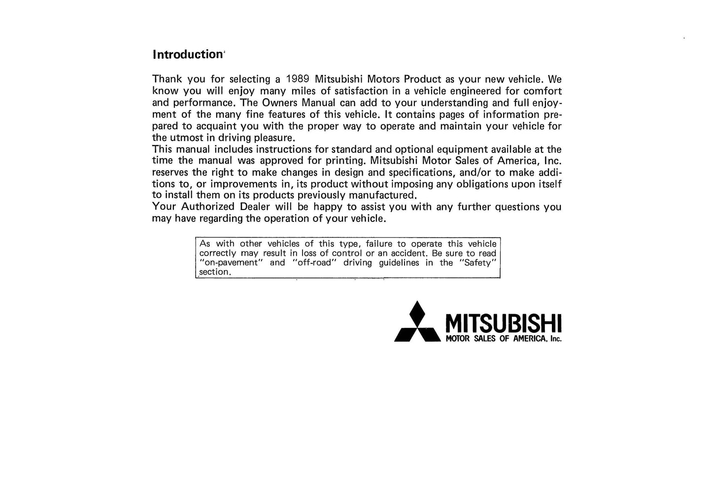 1989 Mitsubishi Montero Gebruikershandleiding | Engels