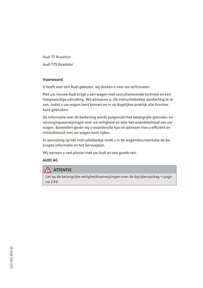 2015-2017 Audi TT/TTS Roadster Gebruikershandleiding | Nederlands