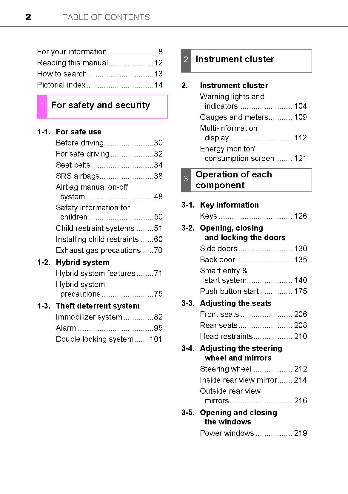 2018-2019 Toyota Auris Hybrid Owner's Manual | English
