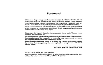 1993 Toyota Supra Owner's Manual | English