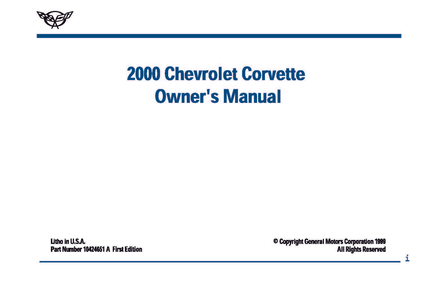 2000 Chevrolet Corvette Bedienungsanleitung | Englisch