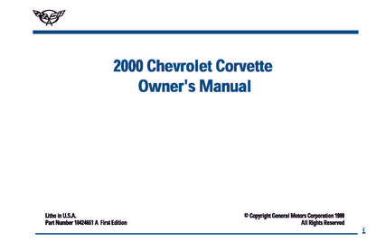 2000 Chevrolet Corvette Bedienungsanleitung | Englisch