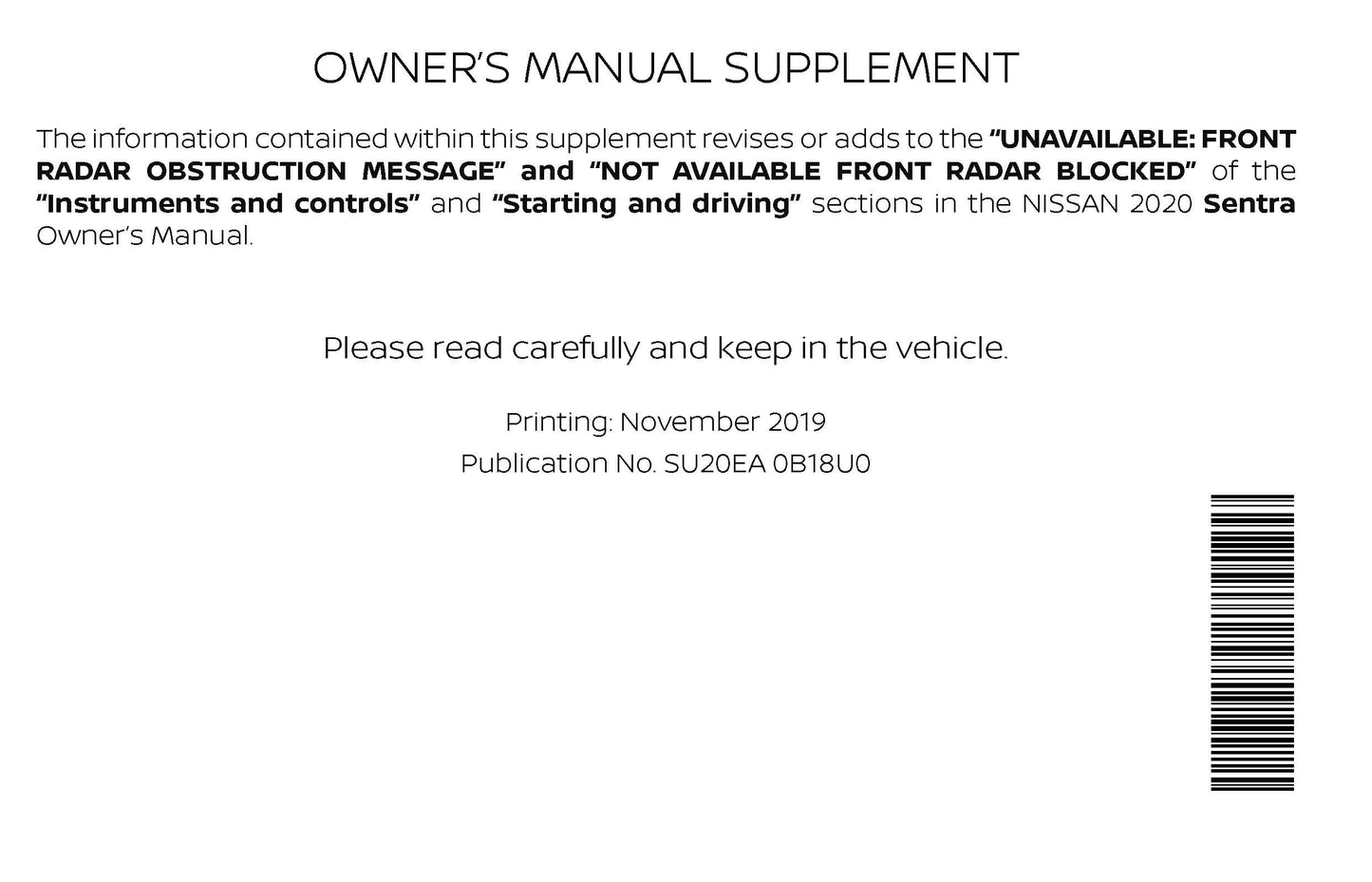 2020 Nissan Sentra Gebruikershandleiding | Engels
