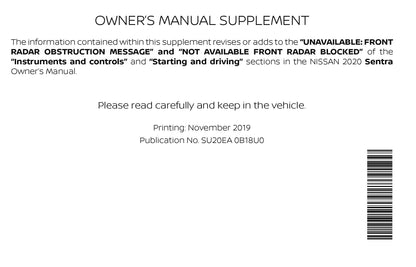 2020 Nissan Sentra Gebruikershandleiding | Engels