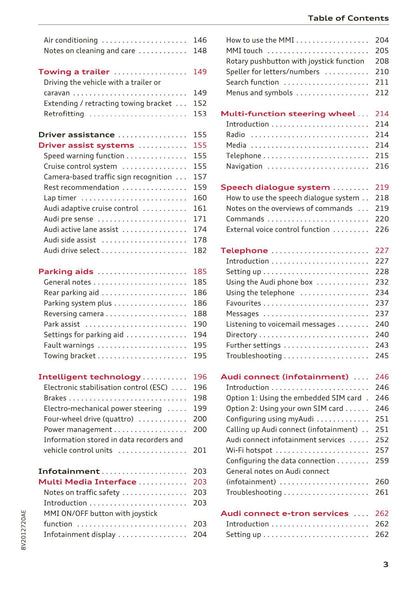 2016-2018 Audi A3/A3 Cabriolet/A3 Saloon/A3 Sportback/A3 Sportback e-tron/A3 Sportback g-tron/RS 3 Saloon/RS 3 Sportback/S3/S3 Cabriolet/S3 Saloon/S3 Sportback Owner's Manual | English