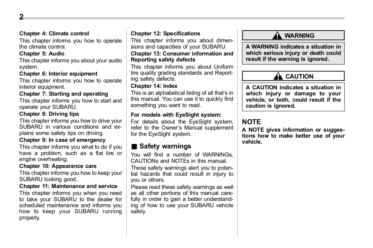 2017 Subaru Impreza Owner's Manual | English